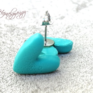 TÜRKIZ SZÍV nemesacél fülbevaló  - ékszer - fülbevaló - pötty fülbevaló - Meska.hu