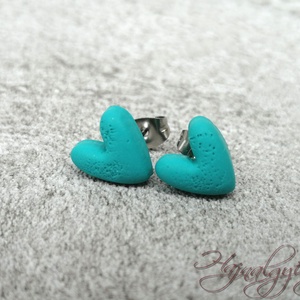 TÜRKIZ SZÍV nemesacél fülbevaló , Ékszer, Fülbevaló, Pötty fülbevaló, Ékszerkészítés, Gyurma, MESKA