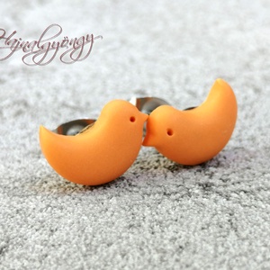 MADÁRKA - narancssárga nemesacél fülbevaló , Ékszer, Fülbevaló, Pötty fülbevaló, Ékszerkészítés, Gyurma, MESKA