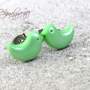 MADÁRKA - zöld nemesacél fülbevaló , Ékszer, Fülbevaló, Pötty fülbevaló, Ékszerkészítés, Gyurma, MESKA