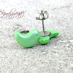 MADÁRKA - zöld nemesacél fülbevaló  - ékszer - fülbevaló - pötty fülbevaló - Meska.hu