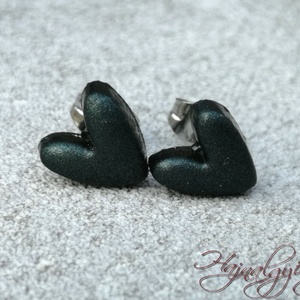FEKETE SZÍV nemesacél fülbevaló , Ékszer, Fülbevaló, Pötty fülbevaló, Ékszerkészítés, Gyurma, MESKA