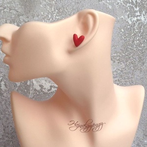 PIROS SZÍV nemesacél fülbevaló  - ékszer - fülbevaló - pötty fülbevaló - Meska.hu