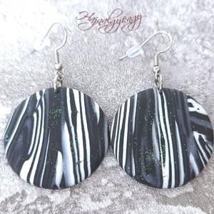 MILKY WAY - fekete fehér nemesacél fülbevaló - ékszer - fülbevaló - lógós kerek fülbevaló - Meska.hu