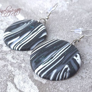 MILKY WAY - fekete fehér nemesacél fülbevaló - ékszer - fülbevaló - lógós kerek fülbevaló - Meska.hu