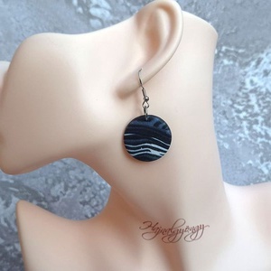 MILKY WAY - fekete fehér nemesacél fülbevaló - ékszer - fülbevaló - lógós kerek fülbevaló - Meska.hu