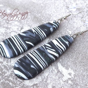 MILKY WAY - fekete fehér nemesacél fülbevaló, Ékszer, Fülbevaló, Lógó fülbevaló, Gyurma, Ékszerkészítés, MESKA