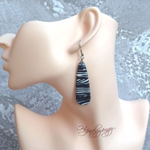 MILKY WAY - fekete fehér nemesacél fülbevaló - ékszer - fülbevaló - lógó fülbevaló - Meska.hu