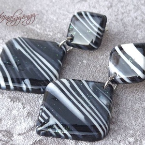 MILKY WAY - fekete fehér nemesacél fülbevaló - Meska.hu