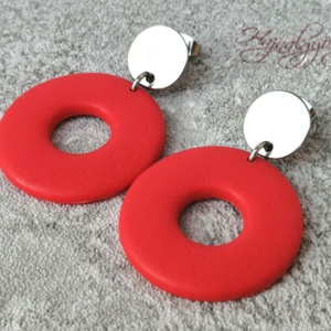 PIROS karika nemesacél fülbevaló, Ékszer, Fülbevaló, Lógós kerek fülbevaló, Gyurma, Ékszerkészítés, MESKA