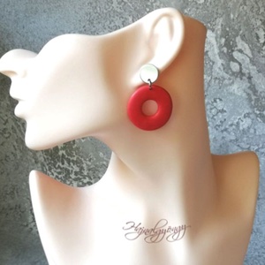 PIROS karika nemesacél fülbevaló - ékszer - fülbevaló - lógós kerek fülbevaló - Meska.hu