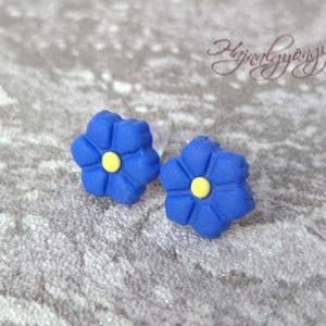 KÉK VIRÁG nemesacél fülbevaló , Ékszer, Fülbevaló, Pötty fülbevaló, Ékszerkészítés, Gyurma, MESKA