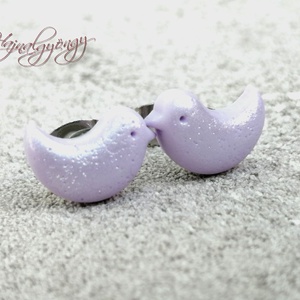 MADÁRKA - lila nemesacél fülbevaló , Ékszer, Fülbevaló, Pötty fülbevaló, Ékszerkészítés, Gyurma, MESKA