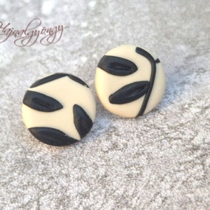 INDA - fekete-bézs nemesacél fülbevaló 15 mm - Meska.hu