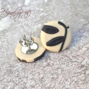 INDA - fekete-bézs nemesacél fülbevaló 15 mm - ékszer - fülbevaló - pötty fülbevaló - Meska.hu