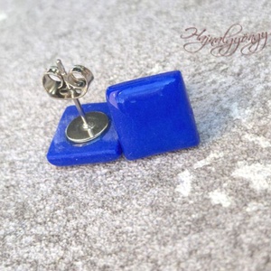 KIRÁLYKÉK négyzet nemesacél fülbevaló  - ékszer - fülbevaló - pötty fülbevaló - Meska.hu