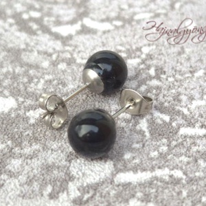 PRECIOSA fekete gömb nemesacél fülbevaló 8 mm - ékszer - fülbevaló - pötty fülbevaló - Meska.hu