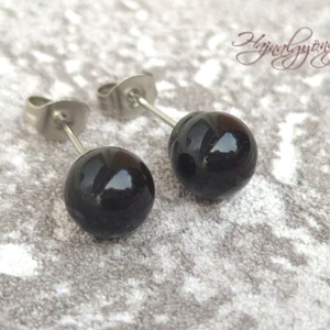 PRECIOSA fekete gömb nemesacél fülbevaló 8 mm - Meska.hu