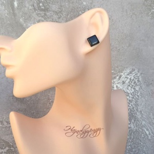 FEKETE négyzet nemesacél fülbevaló 10 mm - ékszer - fülbevaló - pötty fülbevaló - Meska.hu