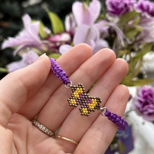 Fonott karkötő bronzszínű-citromsárga gyöngy pillangóval, Ékszer, Karkötő, Fonott karkötő, Gyöngyfűzés, gyöngyhímzés, Ékszerkészítés, MESKA