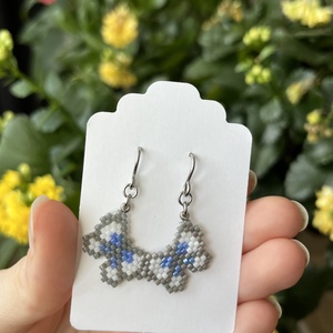Kék-fehér-szürke pillangós gyöngy fülbevaló - ékszer - fülbevaló - lógó fülbevaló - Meska.hu