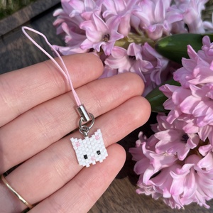 Fehér cica táskadísz - táska & tok - kulcstartó & táskadísz - táskadísz - Meska.hu