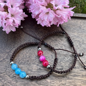 Páros fonott karkötő ásvány gyöngyökkel (állítható méret) - ékszer - karkötő - fonott karkötő - Meska.hu