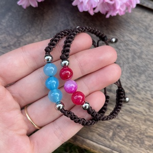 Páros fonott karkötő ásvány gyöngyökkel (állítható méret), Ékszer, Karkötő, Fonott karkötő, Ékszerkészítés, MESKA