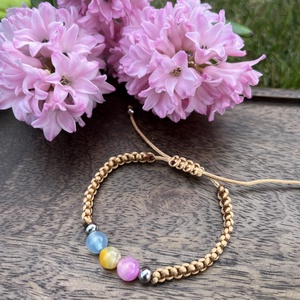 Bézs fonott karkötő pasztell színű ásvány gyöngyökkel (állítható méret), Ékszer, Karkötő, Fonott karkötő, Ékszerkészítés, MESKA