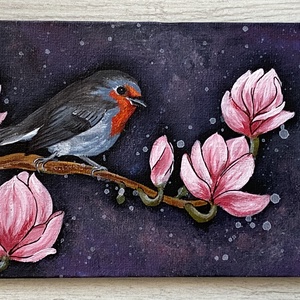 Vörösbegy magnóliák között - Meska.hu