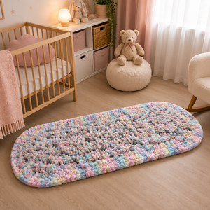 Kézzel horgolt zsenília babaszobai szőnyeg � pasztell színek � 125�48 cm - otthon & életmód - lakástextil - szőnyeg - horgolt szőnyeg - Meska.hu
