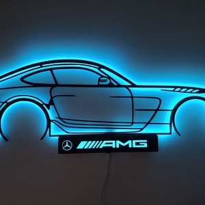 Mercedes AMG GT  3D nyomtatott sziluett falidísz LED háttérvilágítással - otthon & életmód - dekoráció - fali és függő dekoráció - falra akasztható dekor - Meska.hu
