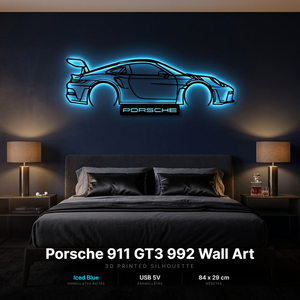 Porsche 911 GT3 - 3D nyomtatott sziluett falidísz LED háttérvilágítással - Meska.hu