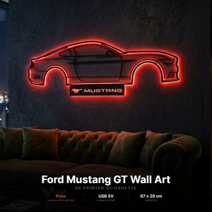 Ford Mustang GT - 3D nyomtatott sziluett falidísz LED háttérvilágítással - otthon & életmód - dekoráció - fali és függő dekoráció - falra akasztható dekor - Meska.hu