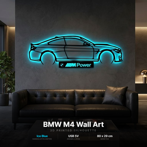 BMW M4 - 3D nyomtatott sziluett falidísz LED háttérvilágítással, Otthon & Életmód, Dekoráció, Fali és függő dekoráció, Falra akasztható dekor, Mindenmás, MESKA