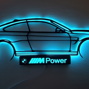 BMW M4 - 3D nyomtatott sziluett falidísz LED háttérvilágítással - otthon & életmód - dekoráció - fali és függő dekoráció - falra akasztható dekor - Meska.hu