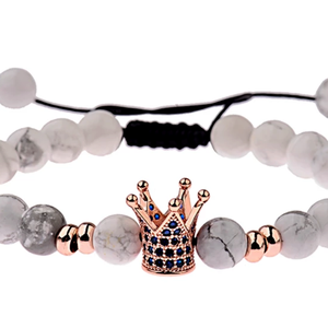 Fehér howlit ásvány karkötő rose gold koronával , Ékszer, Karkötő, Gyöngyös karkötő, Ékszerkészítés, Gyöngyfűzés, gyöngyhímzés, MESKA
