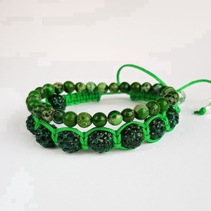 2 az 1-ben világoszöld shamballa, krizokolla karkötő, Ékszer, Karkötő, Gyöngyös karkötő, Csomózás, Gyöngyfűzés, gyöngyhímzés, MESKA