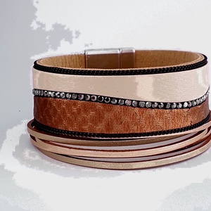 Cuff női karkötö beige- oarany, Ékszer, Karkötő, Karperec, Bőrművesség, Ékszerkészítés, Meska