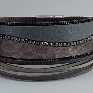 Cuff női karkötö szürke- metál barna, Ékszer, Karkötő, Karperec, Bőrművesség, Ékszerkészítés, MESKA