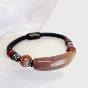Agate ásvány kő karkötő unisex fonott fekete bőrőn  , Ékszer, Karkötő, Karperec, Ékszerkészítés, MESKA