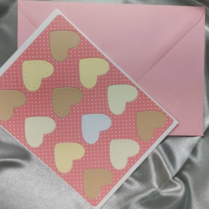 Egy tucat szív  - rózsaszín pasztell sárga képeslap, üdvözlőlap, ajándékkísérő : HMB2103_83 - otthon & lakás - papír írószer - képeslap & levélpapír - Meska.hu
