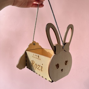 Húsvéti tojásgyűjtő nyuszi - egyedi felirattal, grafikával - ünnepi díszek, dekorációk - húsvéti díszek és dekorációk - húsvéti kosár - Meska.hu