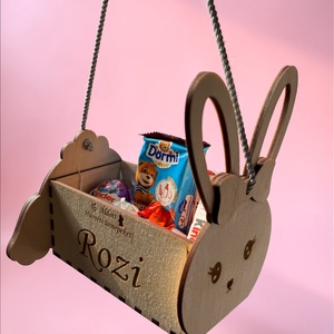 Húsvéti tojásgyűjtő nyuszi - egyedi felirattal, grafikával - ünnepi díszek, dekorációk - húsvéti díszek és dekorációk - húsvéti kosár - Meska.hu