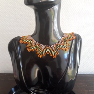 Bronz-narancs-zöld gallér nyaklánc - Meska.hu