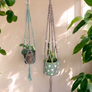 Makramé kaspótartó  kézzel készült boho növénytartó, természetes pamut zsinórból - otthon & életmód - dekoráció - virágdísz és tartó - virágtartó - Meska.hu