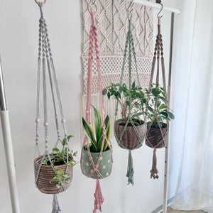 Makramé kaspótartó  kézzel készült boho növénytartó, természetes pamut zsinórból - Meska.hu