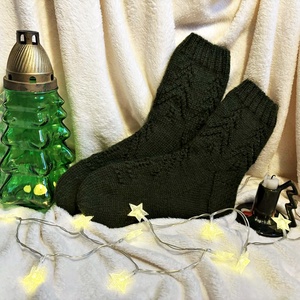 Handmade 100% Gyapjú női zokni Fenyő. 39 Méret., Karácsony, Mikulás, Mikulás csizma és zokni, Kötés, MESKA