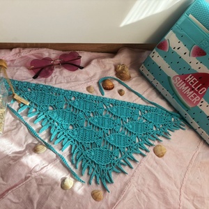 Hal mintás türkiz Crochet women bandana kendő. Horgolással készült. - ruha & divat - sál, sapka, kendő - kendő - Meska.hu