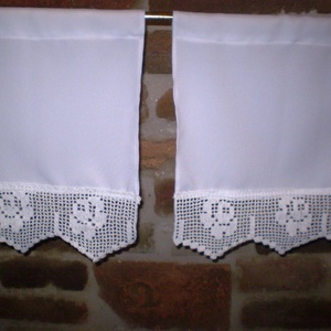 Csipke Rózsa- Fehér pamut konyha függöny,horgolt rózsa csíkkal., Otthon & Életmód, Függöny és kiegészítő, Vitrázs függöny, Lakástextil, Varrás, Horgolás, MESKA